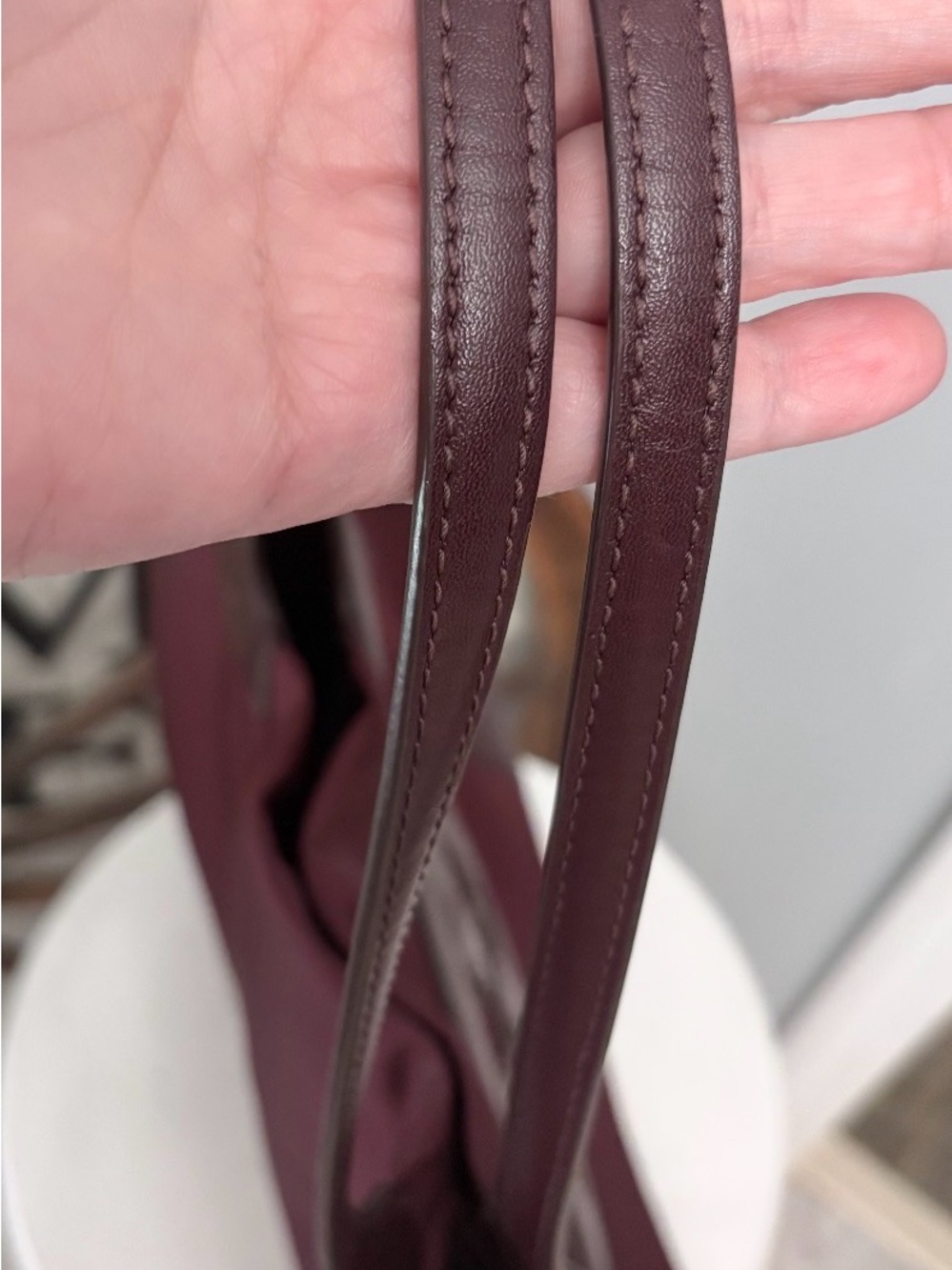 Tory Burch Maroon Nylon Logo Tote with Dark Brown Trim - Picture 5 of 9